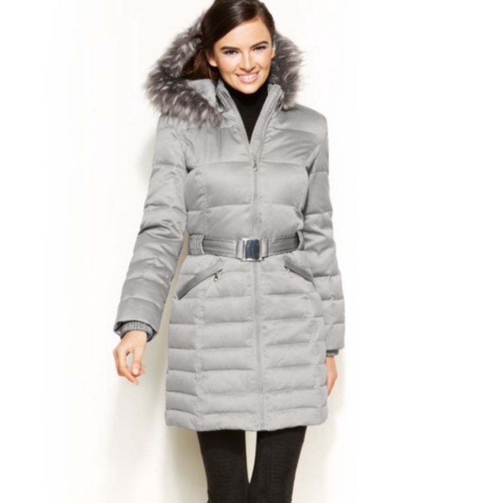 XS DKNY Belted Women’s Coat (Silver/Gray)